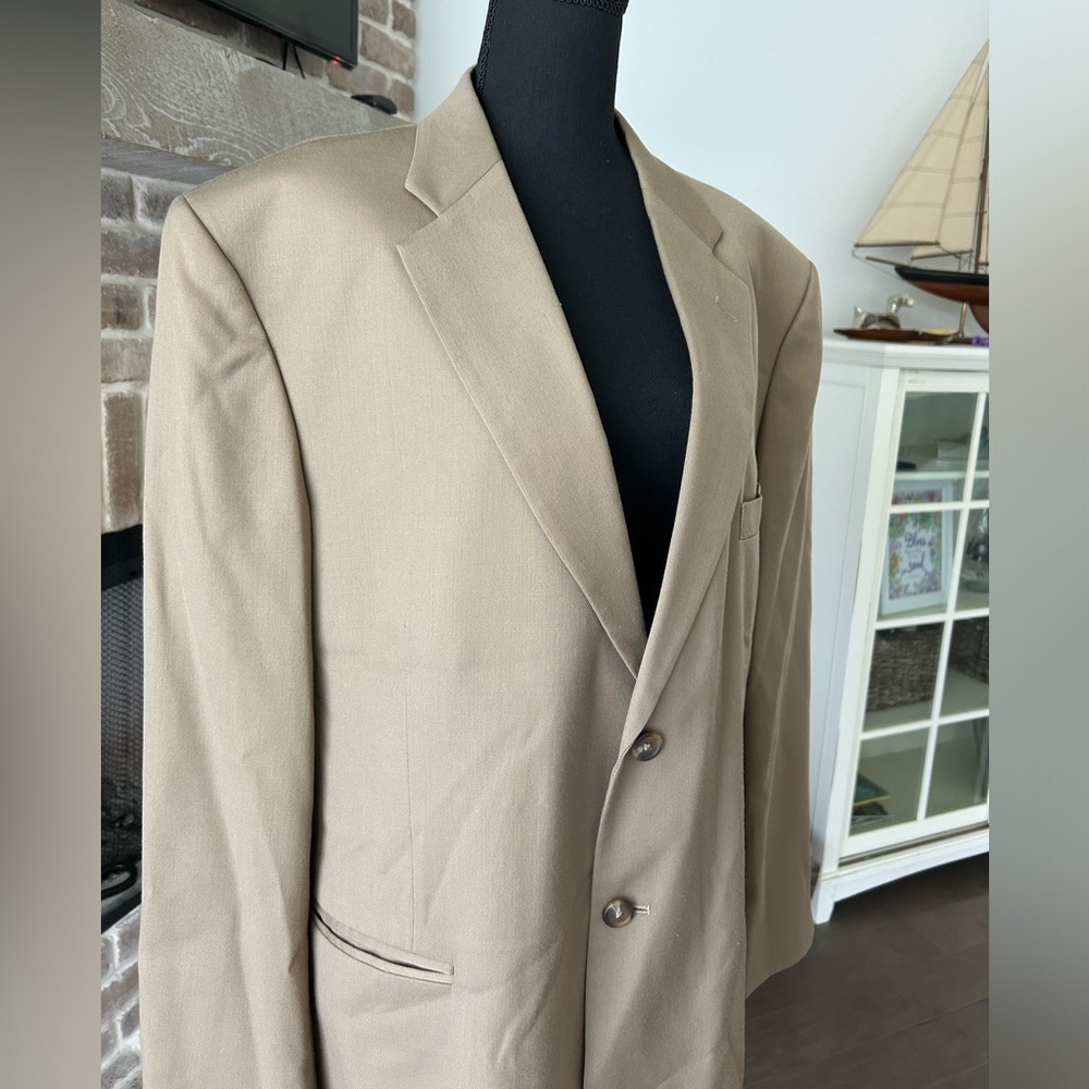J Ferrar Mens Tan Two Button Wool Blend Blazer 46R Career Executive Neutral